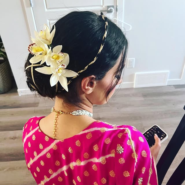Bridal orchid hair florals